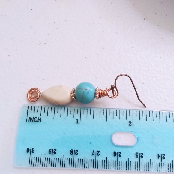 Boho, SouthWestern, Casual! Versatile Handmade Dangle Earrings! Copper & Howlite - Picture 6 of 7